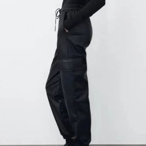 Zara faux leather cargo joggers in black